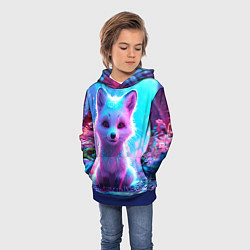 Толстовка-худи детская Песец в неоновом свете, цвет: 3D-синий — фото 2