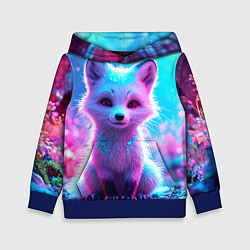 Толстовка-худи детская Песец в неоновом свете, цвет: 3D-синий