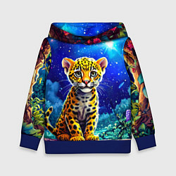 Толстовка-худи детская Ягуар в звездную ночь, цвет: 3D-синий