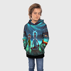 Толстовка-худи детская Рик и Морти на поляне - нейроарт, цвет: 3D-черный — фото 2