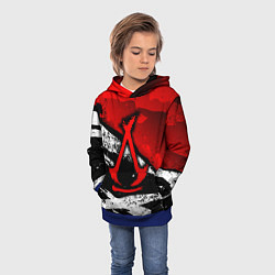 Толстовка-худи детская Assassins creed: shadows - красная абстракция, цвет: 3D-синий — фото 2
