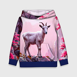 Толстовка-худи детская Козлик в розовом свете, цвет: 3D-синий