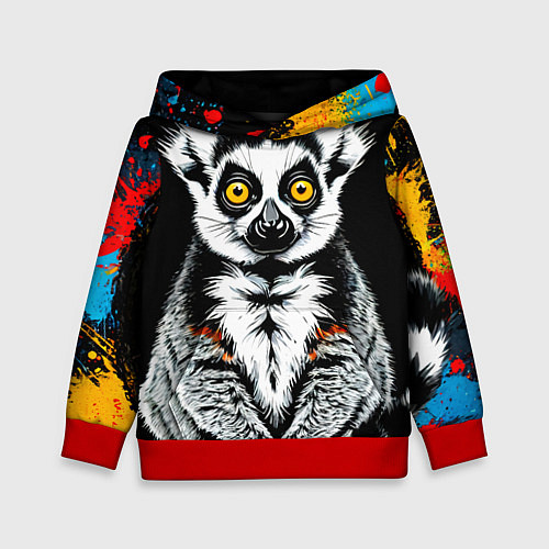 Детская толстовка Лемур на черном / 3D-Красный – фото 1
