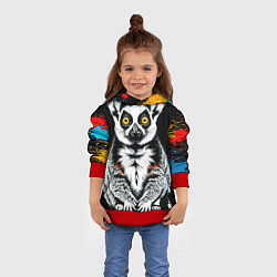 Толстовка-худи детская Лемур на черном, цвет: 3D-красный — фото 2