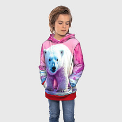 Толстовка-худи детская Белый медведь в розовом свете, цвет: 3D-красный — фото 2
