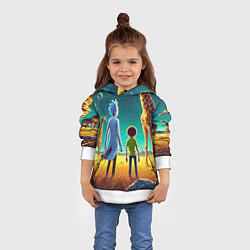 Толстовка-худи детская Рик и Морти на планете жирафов - нейроарт, цвет: 3D-белый — фото 2