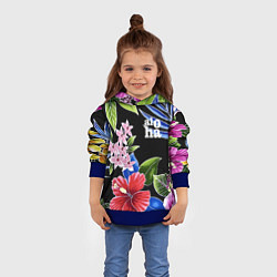 Толстовка-худи детская Tropical flowers - aloha, цвет: 3D-синий — фото 2