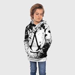 Толстовка-худи детская Assassins creed shadows - черно-белые брызги, цвет: 3D-белый — фото 2