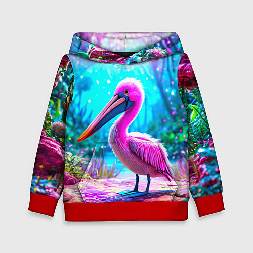Детская толстовка Пеликан в сказачном лесу / 3D-Красный – фото 1