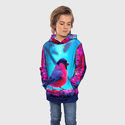 Толстовка-худи детская Розовый снегирь, цвет: 3D-синий — фото 2