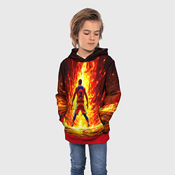 Толстовка-худи детская Баскетболист номер 28 в огне, цвет: 3D-красный — фото 2