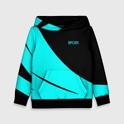 Толстовка-худи детская Sport чёрный и неоновый голубой, цвет: 3D-черный