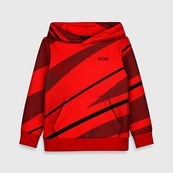 Толстовка-худи детская Sport красный с чёрным полосами, цвет: 3D-красный