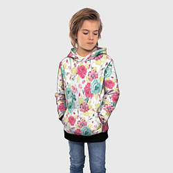 Толстовка-худи детская Розы красные и бирюзовые, цвет: 3D-черный — фото 2