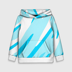 Толстовка-худи детская Белый с голубым абстракция, цвет: 3D-белый