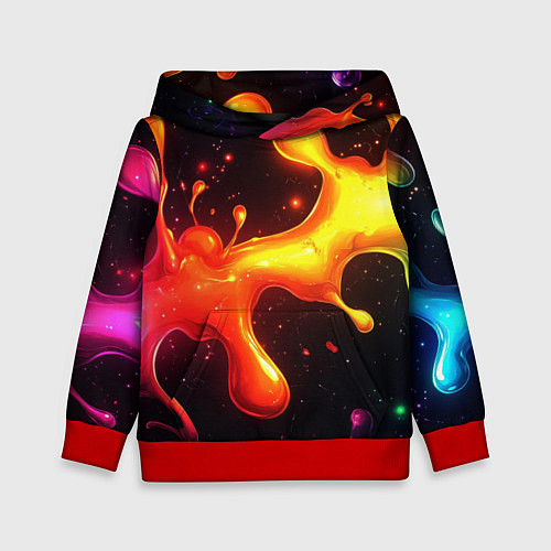 Детская толстовка Радужные кляксы на черном фоне / 3D-Красный – фото 1