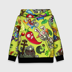 Толстовка-худи детская Растения против зомби с героями, цвет: 3D-черный