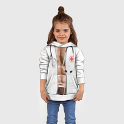Толстовка-худи детская Костюм доктора с накаченным телом, цвет: 3D-белый — фото 2