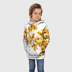 Толстовка-худи детская Золотые листья на белом, цвет: 3D-белый — фото 2