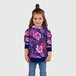 Толстовка-худи детская Разноцветные цветы - синие розы паттерн, цвет: 3D-синий — фото 2
