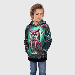 Толстовка-худи детская Волшебная сова в самоцветном лесу, цвет: 3D-черный — фото 2