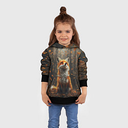 Толстовка-худи детская Довольный лис в лесной чаще, цвет: 3D-черный — фото 2
