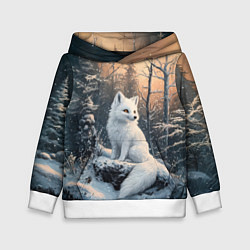 Толстовка-худи детская Белый лисенок в зимнем лесу, цвет: 3D-белый