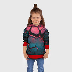 Толстовка-худи детская Объемные разломы текстура, цвет: 3D-красный — фото 2