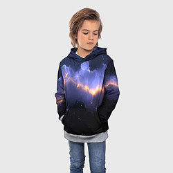 Толстовка-худи детская Молния в фиолетовом небе текстура, цвет: 3D-меланж — фото 2