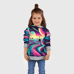 Толстовка-худи детская Неоновый разноцветный космос, цвет: 3D-меланж — фото 2