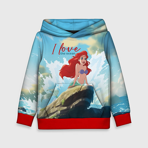 Детская толстовка Ariel I love the ocean - русалка - beautiful big p / 3D-Красный – фото 1