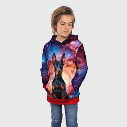 Толстовка-худи детская Доберман в космосе, цвет: 3D-красный — фото 2