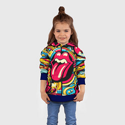 Толстовка-худи детская Rolling Stones logo - pop art pattern, цвет: 3D-синий — фото 2