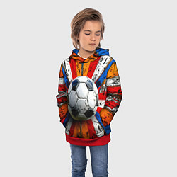 Толстовка-худи детская Футбольный мяч в ярких линиях, цвет: 3D-красный — фото 2
