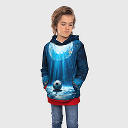 Толстовка-худи детская Футбольный мяч в синем, цвет: 3D-красный — фото 2