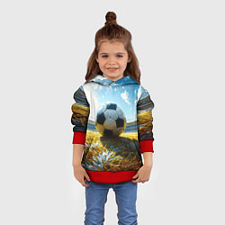 Толстовка-худи детская Футбольный мяч на стадионе, цвет: 3D-красный — фото 2