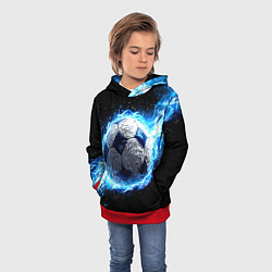 Толстовка-худи детская Футбольный мяч в синем пламени, цвет: 3D-красный — фото 2