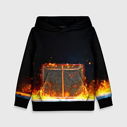 Толстовка-худи детская Хоккейные ворота в огне, цвет: 3D-черный