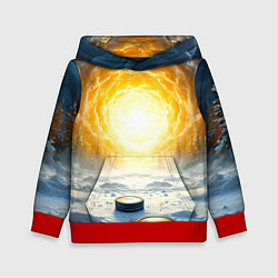 Толстовка-худи детская Шайбы в лесу, цвет: 3D-красный