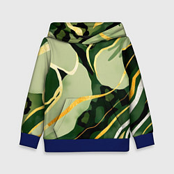 Толстовка-худи детская Зеленый природный паттерн, цвет: 3D-синий
