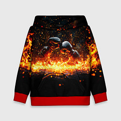 Толстовка-худи детская Кикбоксеркие перчатки в огне, цвет: 3D-красный