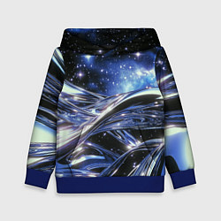 Толстовка-худи детская Закрученные линии и звезды - космическая абстракци, цвет: 3D-синий