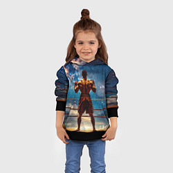 Толстовка-худи детская Тайский боксер в космосе, цвет: 3D-черный — фото 2