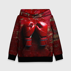 Толстовка-худи детская Бойцовские перчатки на красном, цвет: 3D-черный