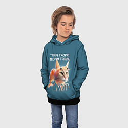 Толстовка-худи детская Trippi troppi troppa trippa - brainrot cat meme, цвет: 3D-черный — фото 2