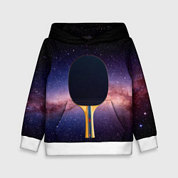 Толстовка-худи детская Черная ракетка для пинг понга в космосе, цвет: 3D-белый