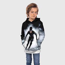 Толстовка-худи детская Скоростной бег на коньках в черном, цвет: 3D-белый — фото 2
