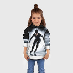 Толстовка-худи детская Скоростной бег на коньках в черном, цвет: 3D-белый — фото 2