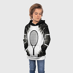 Толстовка-худи детская Теннисная ракетка в черно-белом, цвет: 3D-белый — фото 2