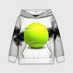 Толстовка-худи детская Теннисный мяч и черный дым, цвет: 3D-белый
